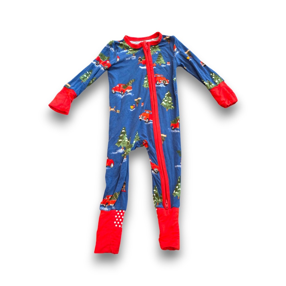 Angel Dear Blue Red Holiday Christmas Bamboo 1 Piece Pajamas Infant 0-3m
